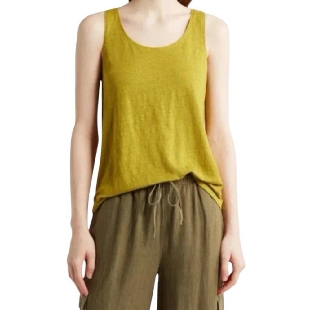 NEW Eileen Fisher Organic Linen Scoop Neck Jersey Tank Top Large Golden Pear